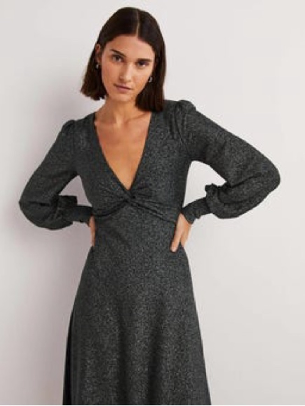 NWT Boden Dress Womens 6P Ruched Sparkle Midi black